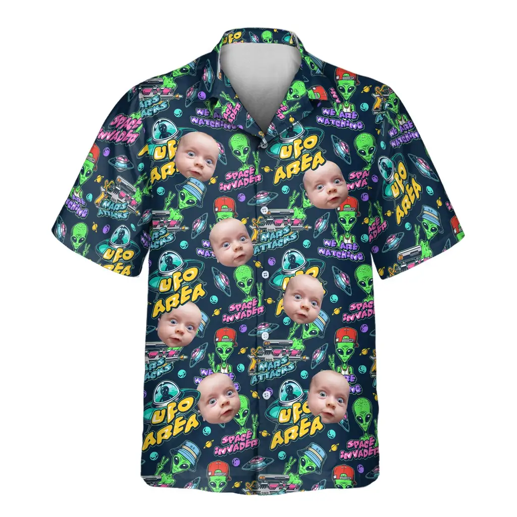 1 Alien Invasion Aloha Custom Hawaiian Shirts With Faces Or Logos 1 Alien Invasion Aloha Custom Hawaiian Shirts With Faces Or Logos