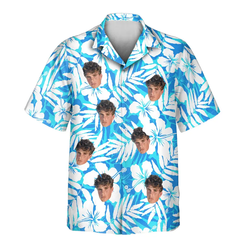 1 Blue Hibiscus Breeze Aloha Custom Hawaiian Shirts With Faces Or Logos 1 Blue Hibiscus Breeze Aloha Custom Hawaiian Shirts With Faces Or Logos