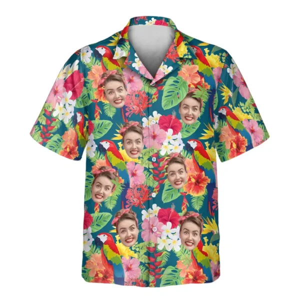 1 Macaw Jungle Vibes Aloha Custom Hawaiian Shirts With Faces Or Logos