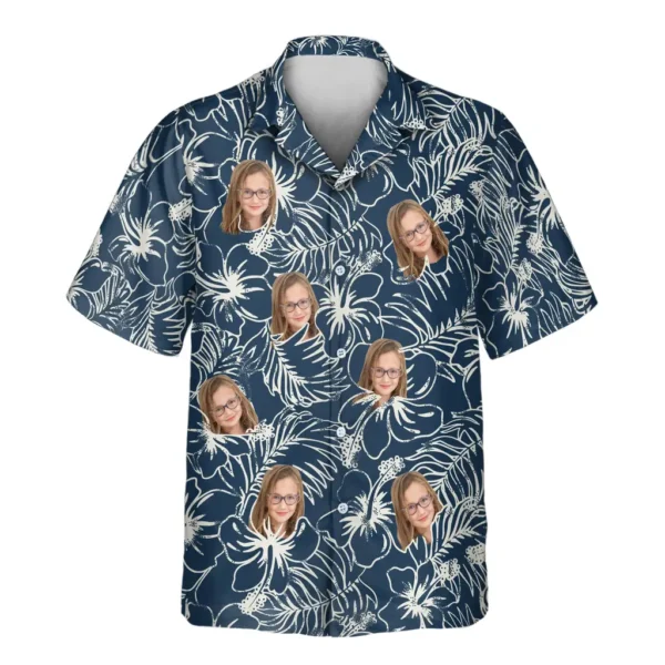 1 Navy Hibiscus Paradise Aloha Custom Hawaiian Shirts With Faces Or Logos