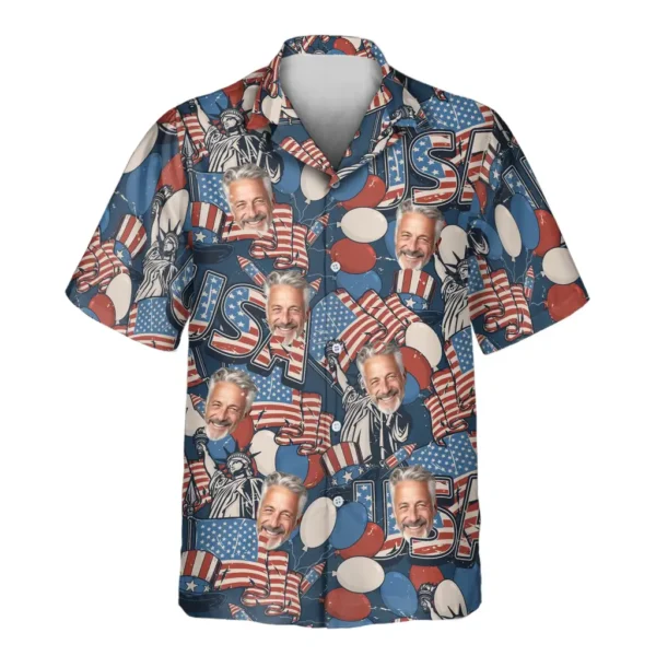 1 Retro USA Flag Aloha Custom Hawaiian Shirts With Faces Or Logos