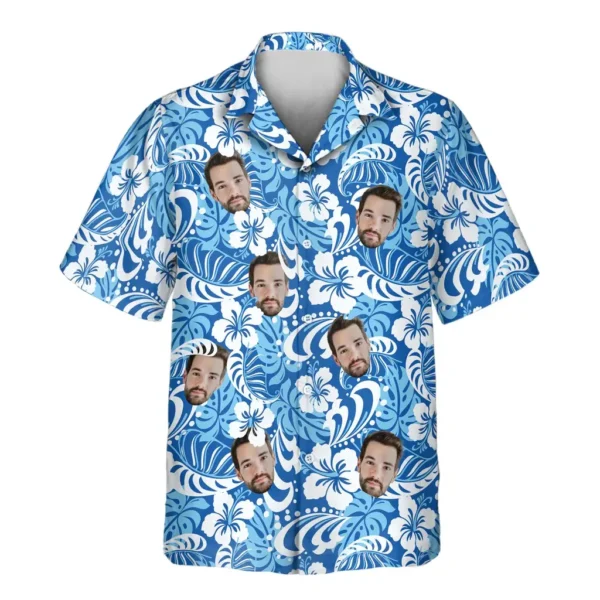 1 Tropical Royal Blue Aloha Custom Hawaiian Shirts With Faces Or Logos