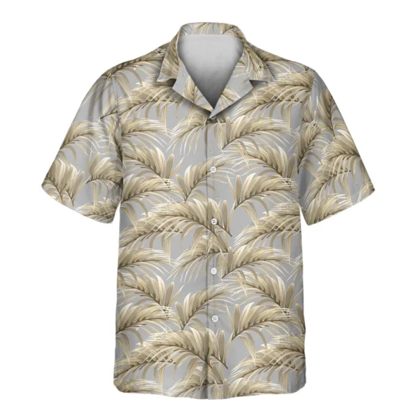 2 Golden Palm Leaves Aloha Custom Hawaiian Shirts With Faces Or Logos
