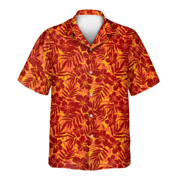 2 Red And Orange Tropical Silhouettes Aloha Custom Hawaiian Shirts With Faces Or Logos