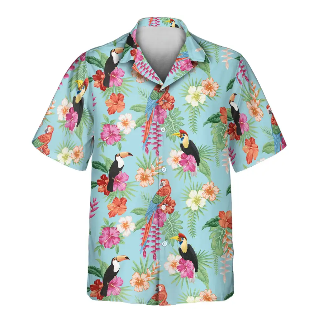 2 Tropical Toucan Macaw Paradise Aloha Custom Hawaiian Shirts With Faces Or Logos