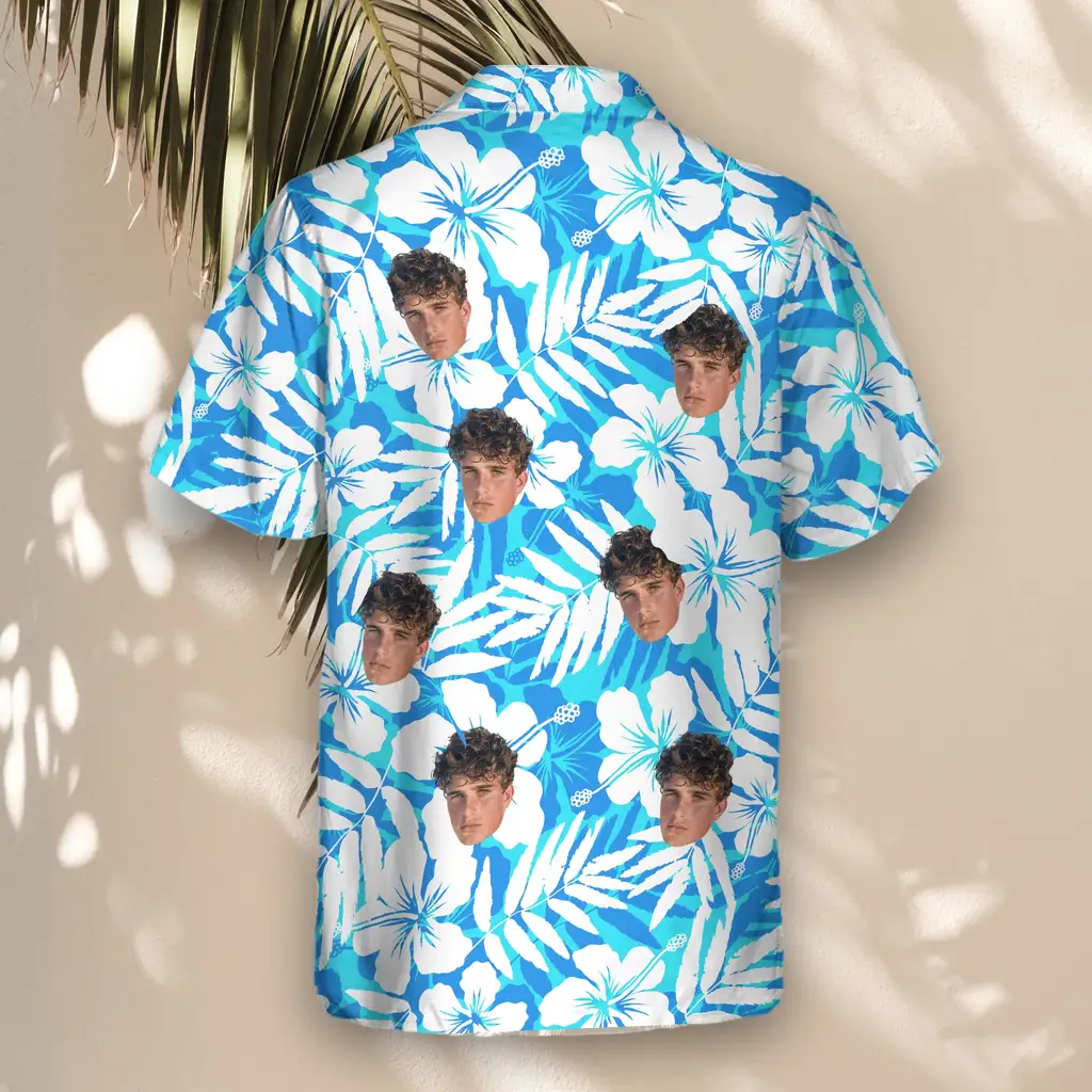 3 Blue Hibiscus Breeze Aloha Custom Hawaiian Shirts With Faces Or Logos 3 Blue Hibiscus Breeze Aloha Custom Hawaiian Shirts With Faces Or Logos