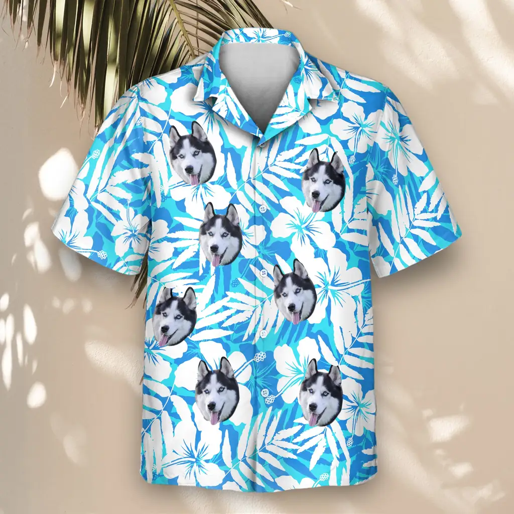 4 Blue Hibiscus Breeze Aloha Custom Hawaiian Shirts With Faces Or Logos 4 Blue Hibiscus Breeze Aloha Custom Hawaiian Shirts With Faces Or Logos