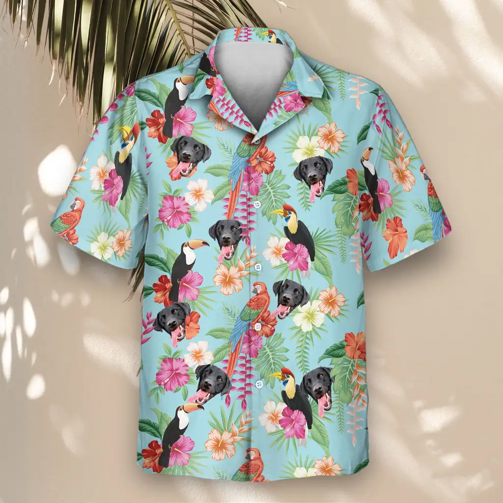 4 Tropical Toucan Macaw Paradise Aloha Custom Hawaiian Shirts With Faces Or Logos