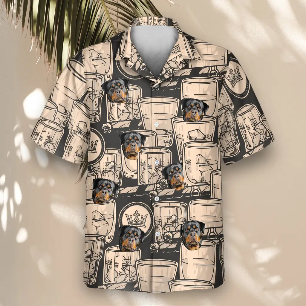 4 Whiskey Booze Aloha Custom Hawaiian Shirts With Faces Or Logos.