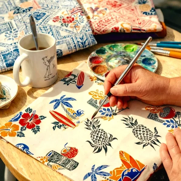 hand painted tropical fabric design kai aloha shirts